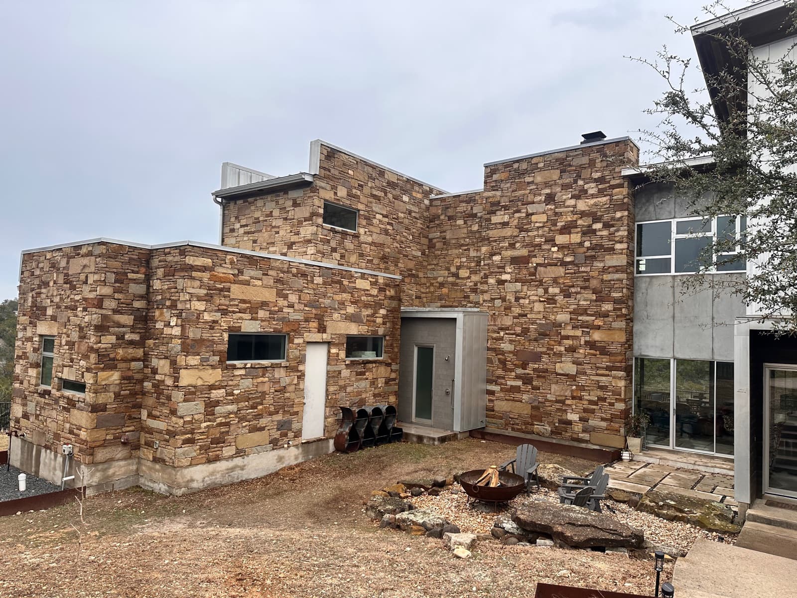 AES client property before drone cleaning — dirty exterior facade